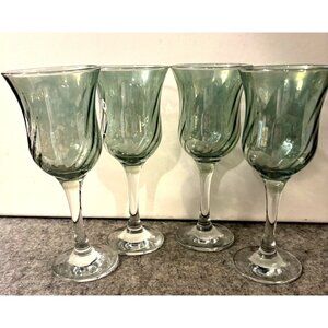 5 Iridescent Green Swirl 7" Cocktail/Wine Glasses # 3248